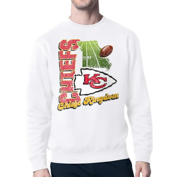 Men's-Starter White Kansas City Chiefs Distressed Retro State Field Fleece Pullover Sweatshirt