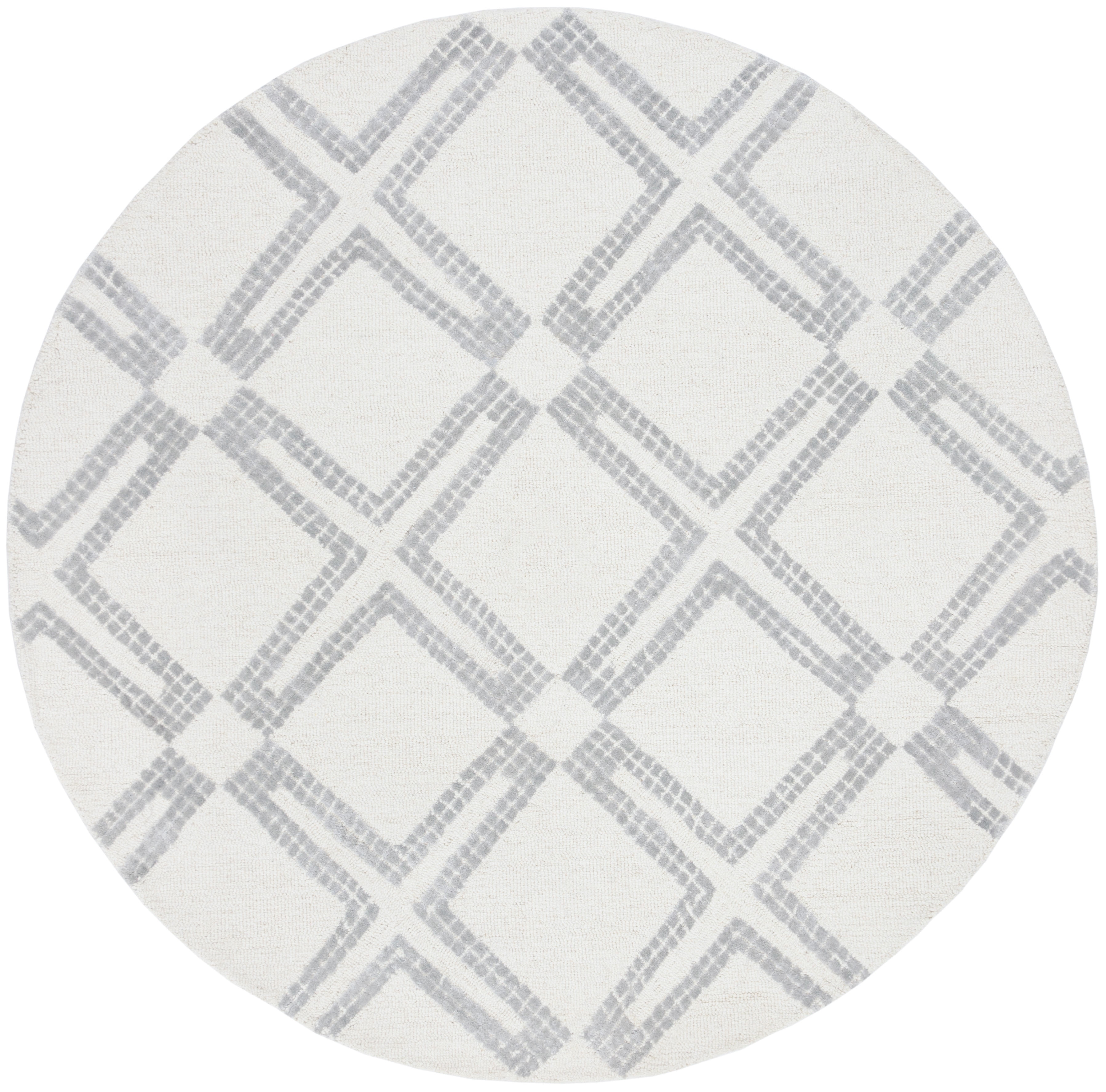 SAFAVIEH Bellagio Edweena Geometric Wool Area Rug, Ivory/Silver, 5' x 5' Round