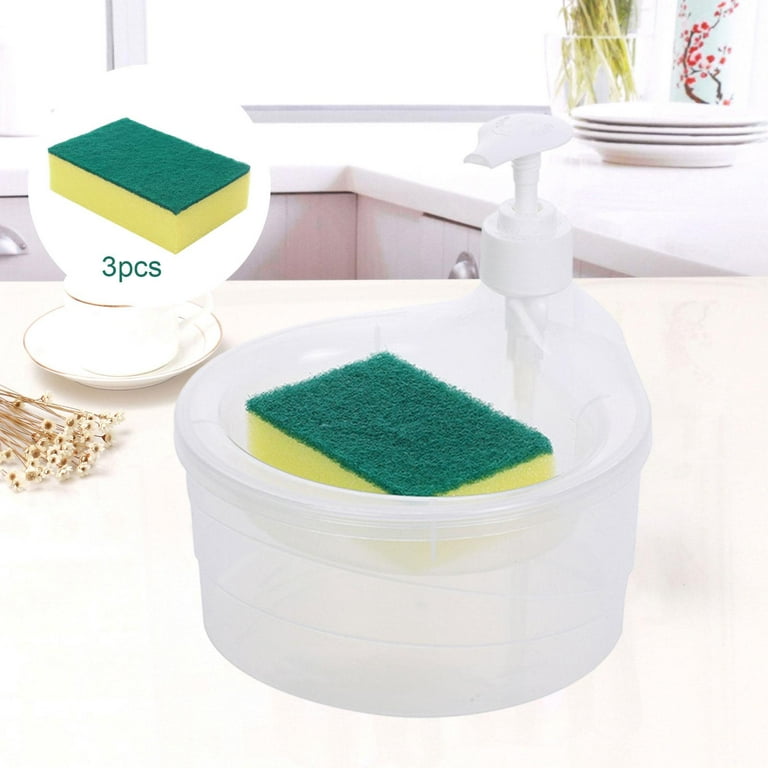 Soap Dispenser And Scrubber Holder With Sponge, Manual Dishwashing