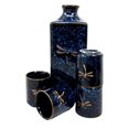 thumbnail image 2 of Atlantic Collectibles Japanese 14oz Ceramic Midnight Blue Dragonfly Tombo Sake Set Flask With Four Cups, 2 of 3