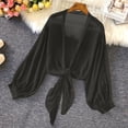 thumbnail image 2 of Lixiuxyad Womens Elegant Sheer Chiffon Cardigan Long Sleeve Tie Front Lightweight Summer Outfits,Black, 2 of 6