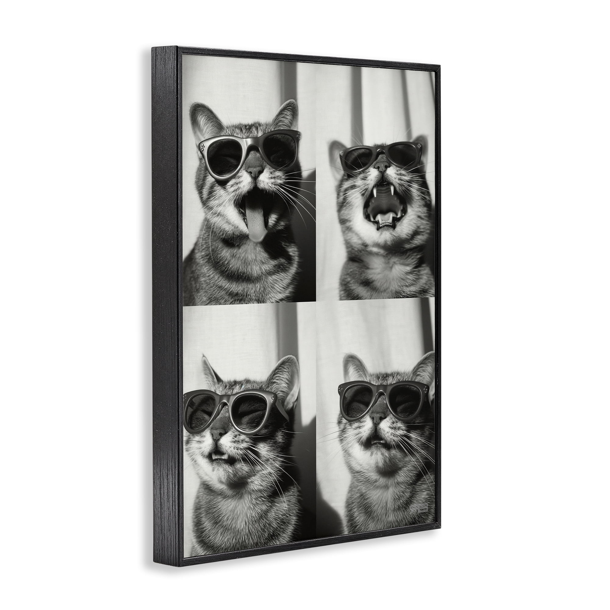 Stupell Industries Photobooth Style Cat Novelty Painting Black Framed Art Print Wall Art, 12 x 18