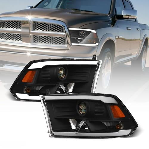 For 2009-2018 Dodge Ram/2019  Classic Blk Projector Headlights Amber w/LED Tube