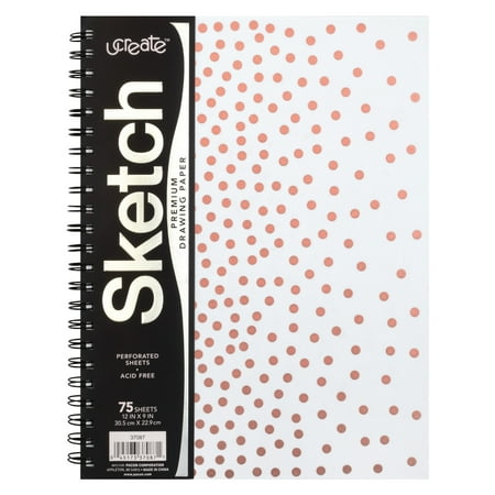 UCreate Fashion Poly Sketch Book, 9" x 12", 75 Sheets, Rose Gold Dots Design