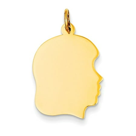 14k Yellow Gold 0.018 Gauge Facing Right Engraveable Girl Head Charm Pendant