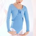 thumbnail image 2 of shoper Girls Long Sleeve Ballet Leotard Vest Solid Color Dance Tops with Ruffled Paired with Dance Blue 140, 2 of 3