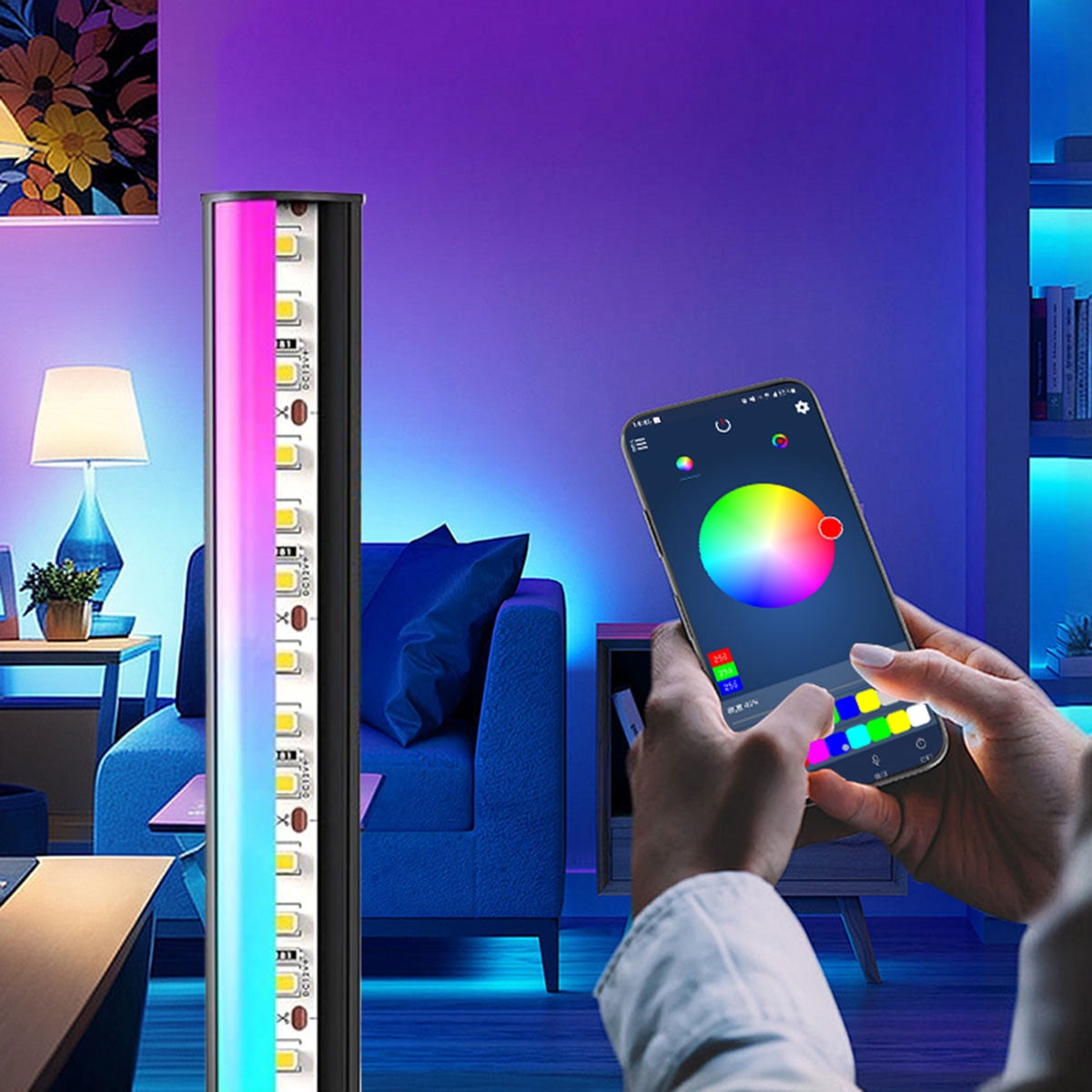 Corner Floor Lamp,2 PACK Smart RGB LED Corner Lamp with Spotlight, 10 Million Colors Changing LED Floor Lamp with App Control, Music Sync Timer Mood Lighting for Living Room, Christmas Decoration