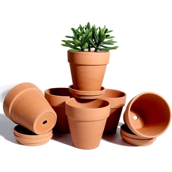 6 Pack 3.15 Inch Terracotta & Clay Pots with Saucer for Plants, Large Terra Cotta Plant Pot with Drainage Hole, Flowerpot for Indoor Outdoor Plants, Crafts, Wedding Favor