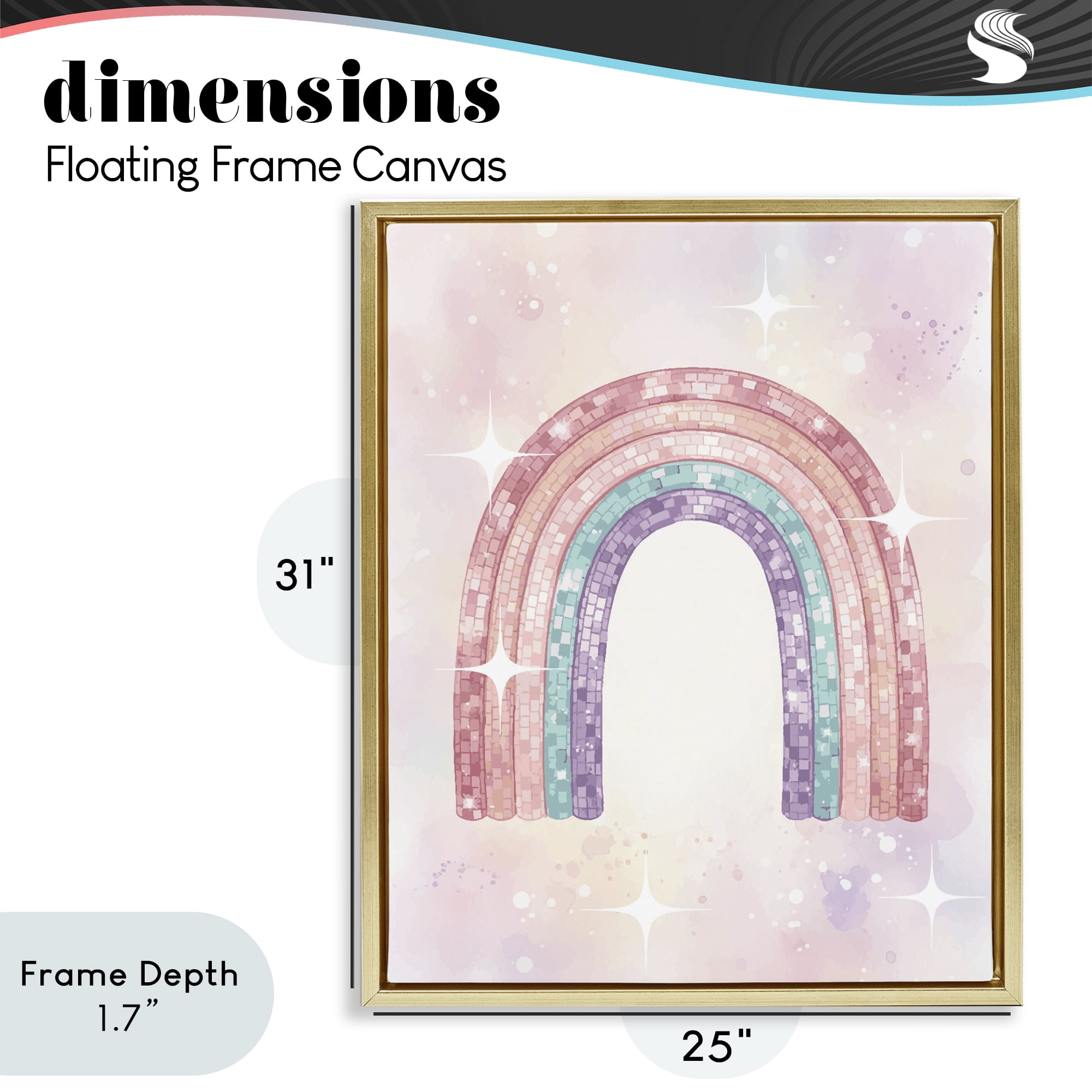 Stupell Industries Pastel Disco Rainbow Sparkles Gold Framed Floater Canvas Wall Art, design by Lil' Rue