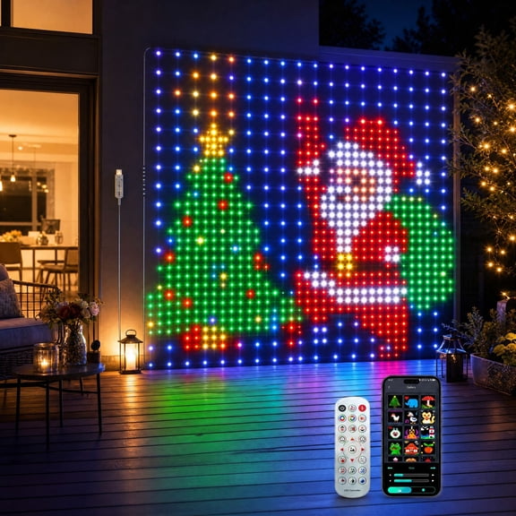 Christmas Lights Smart Curtain Lights, 5.2*5.2Ft Color Changing With App Control, 256 Leds, Diy Patterns, Ip65 Waterproof Lights For Indoor Outdoor Bedroom Decorations