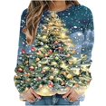 thumbnail image 3 of Feancey Christmas Tree Sweatshirt for Women Fall Winter Xmas Casual Crewneck Pullover Comfy Loose Long Sleeve Top Novelty Holiday Sweatshirts Yellow XL, 3 of 7