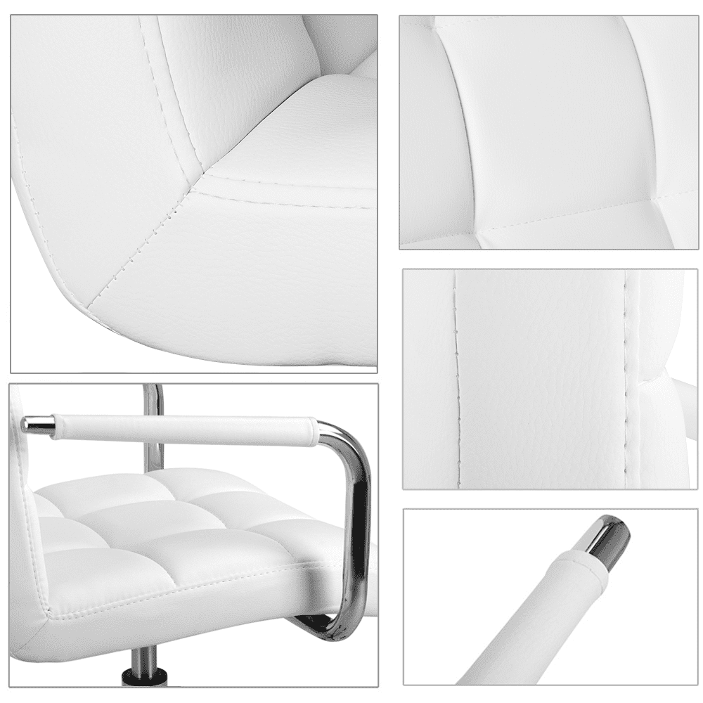 Alden Design Modern Faux Leather Swivel Office Chair with Mid Back for Home Office, White
