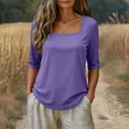 thumbnail image 2 of Square Neck Basic T Shirts Half Sleeve Tee Shirts Loose Fit Half Sleeve Summer Shirts Soft Stretch Shirts Dressy Casual Work Blouse Plus Size Basic Summer Tops Dressy Casual Blouse Dark Purple M, 2 of 8