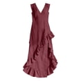 thumbnail image 5 of VBVC Women's Sleeveless V Neck Maxi Dress, Ladies' Ruffled High Low Hem Flowy Dress, Summer Casual Vacation Dress For Women,Wine,S-3XL, 5 of 7