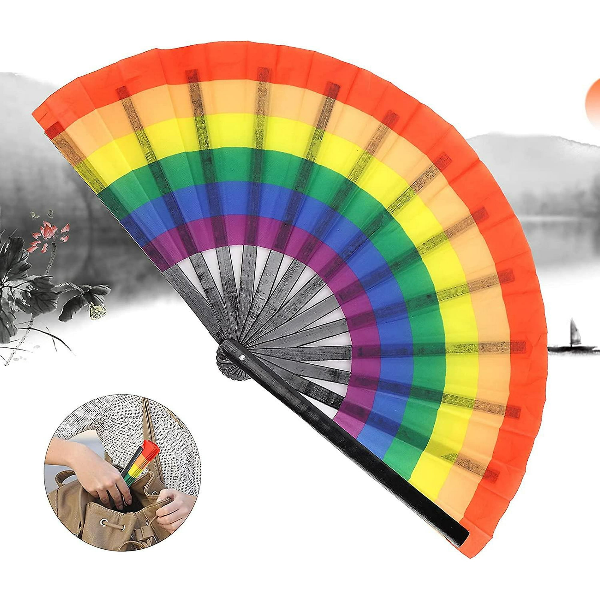 Rainbow Hand Fan folding Fan Colorful Pride Fan Hand Held Fans Summer Accessory Stage Performance Party Decoration For Rainbow Pride Lgbtq festival