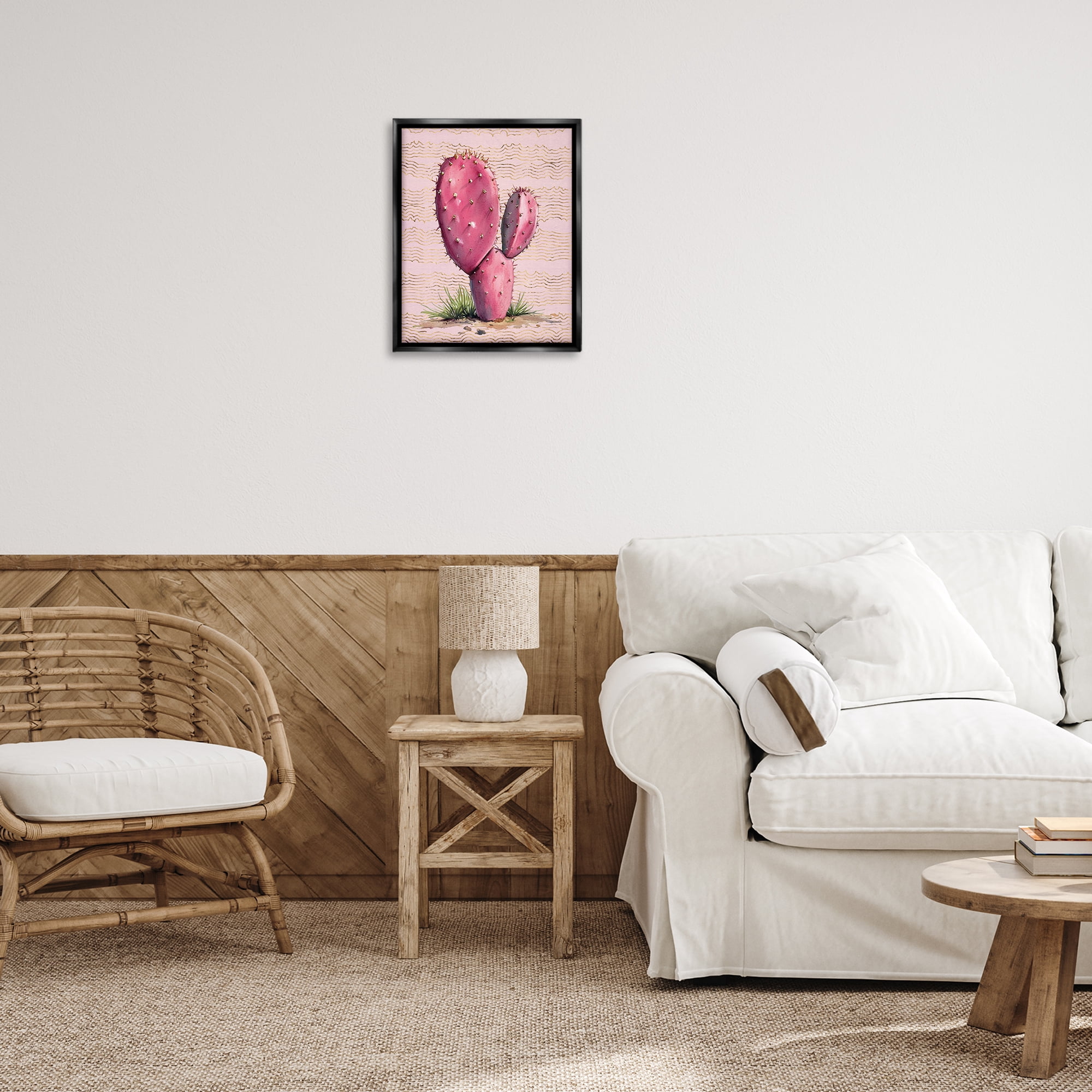 Stupell Industries Pink Prickly Pear Cactus Plants & Flowers Painting Black Floater Framed Canvas Art Print Wall Art, 17 x 21