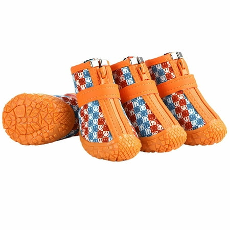 GASTROPOD 4Pcs Dog Shoes Anti-Slip Dog Boots & Paw Protectors Soft Magic Strap Dog Boots for Winter 4.8x4.3cm Orange