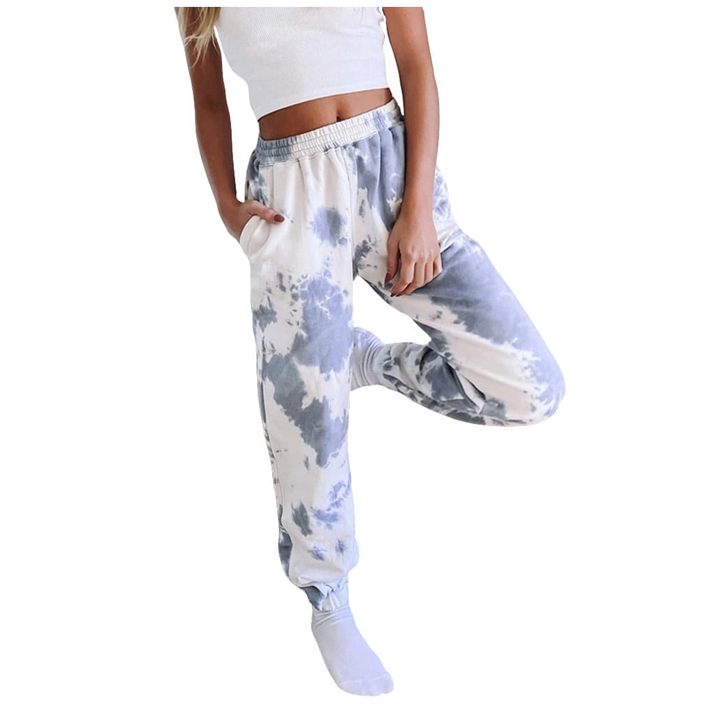 LSLJS Fashion Women Daisy Tie-dye Printing Sweatpants Casual