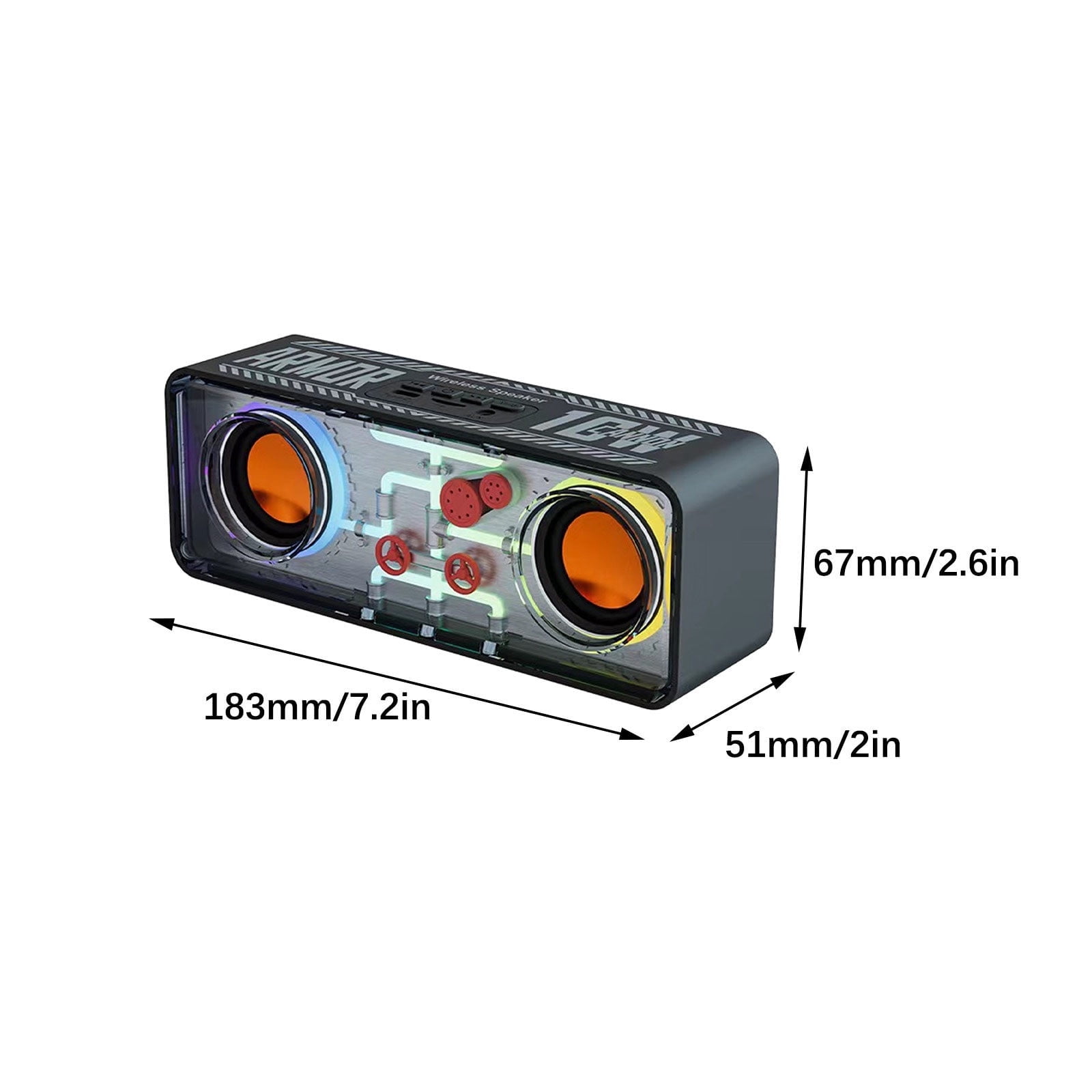 Double -speaker Transparent Mech Wireless Bluetooth Speaker Household Computer Colorful Lamp Steel Vibration Film Audio