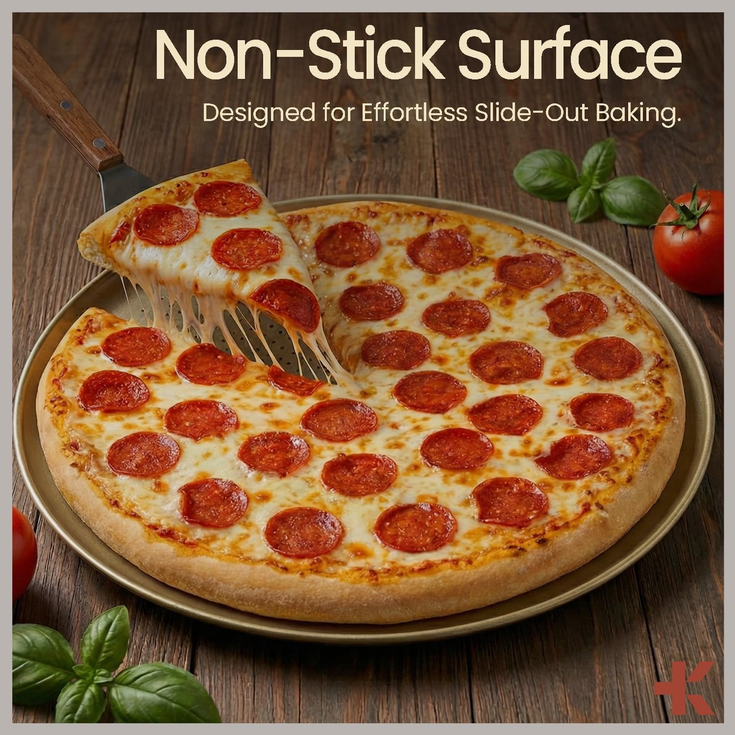 Bakken 16" Non-Stick Perforated Pizza Pan 1 Pack, Round Carbon Steel Tray, Oven & Dishwasher Safe, Durable Nonstick, Gold