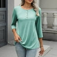 thumbnail image 6 of perfectbot Blouses for Womens Summer Trendy Solid Soft Button Crew Neck Short Sleeve Loose T-Shirts Cute Outfit ,S-XXL, 6 of 9