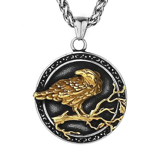 Fachoice Viking Raven Medallion Pendant for Men Raven Crow Circle Necklace, Celtic Odin Raven Necklace Men’s Gothic Eagle Bird Jewelry Nordic Raven Tree Branch Charm Necklace