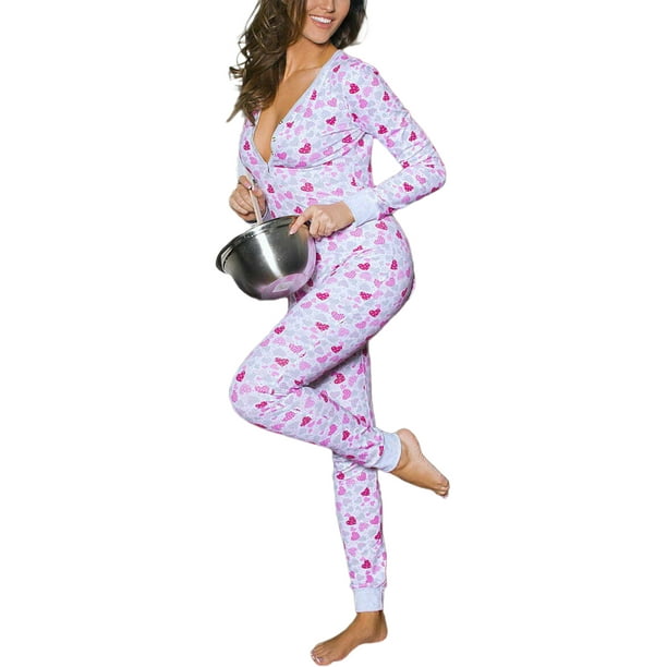SUNSIOM Women's Sleeping Romper Lip V-Neck Home Pajamas Detachable Crotch