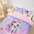 thumbnail image 3 of Erosebridal Colorful Cartoon Unicorn Girls Queen Duvet Cover Set,Pink Hot Air Balloon Bedding For Kids,Reversible Pink 3-Piece,No Comforter, 3 of 6