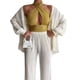 thumbnail image 3 of VISgogo - Conjunto de pantalones para mujer, blusa fruncida de manga larga con cuello en V y cuello de solapa + pantalones elásticos de longitud completa VISgogo moda, 3 of 9