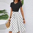 thumbnail image 2 of WTOBBY Women's Polka Dot Printed Belted Waist Short Sleeve Round Neck Casual Elegant Spring Dress,White S, 2 of 4
