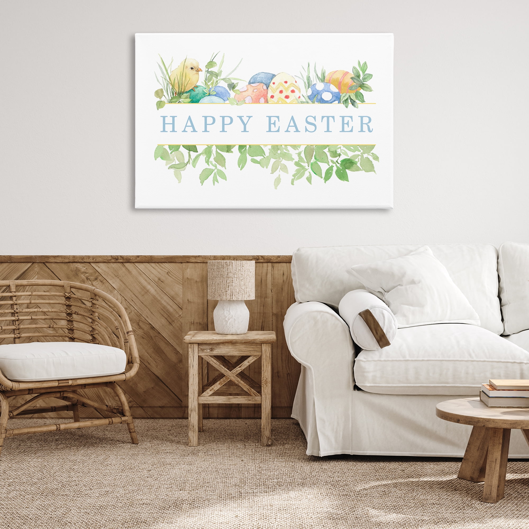Stupell Industries Floral Happy Easter Holiday Painting Wrapped Canvas Art Print Wall Art, 45 x 30