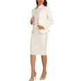 thumbnail image 4 of Conjuntos de traje para mujer INSPIRE CHIC, blazers de manga larga y falda lápiz, dos piezas, atuendos de trabajo, blanco, XL, 4 of 6