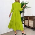 thumbnail image 4 of WTOBBY Women's Fashion Solid Color Notched Lapel 3/4 Sleeve Swing Dress, Casual Flowy Midi Dress with Wide Skirt for Spring Summer Elegance,Green XL, 4 of 7
