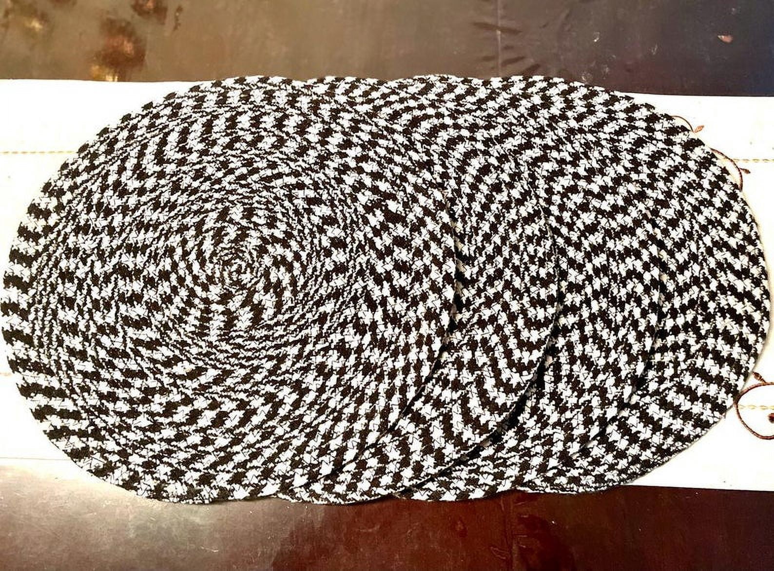 Set of 4 Black and White 15-Inch Round Cotton Placemats for Home Everyday Use