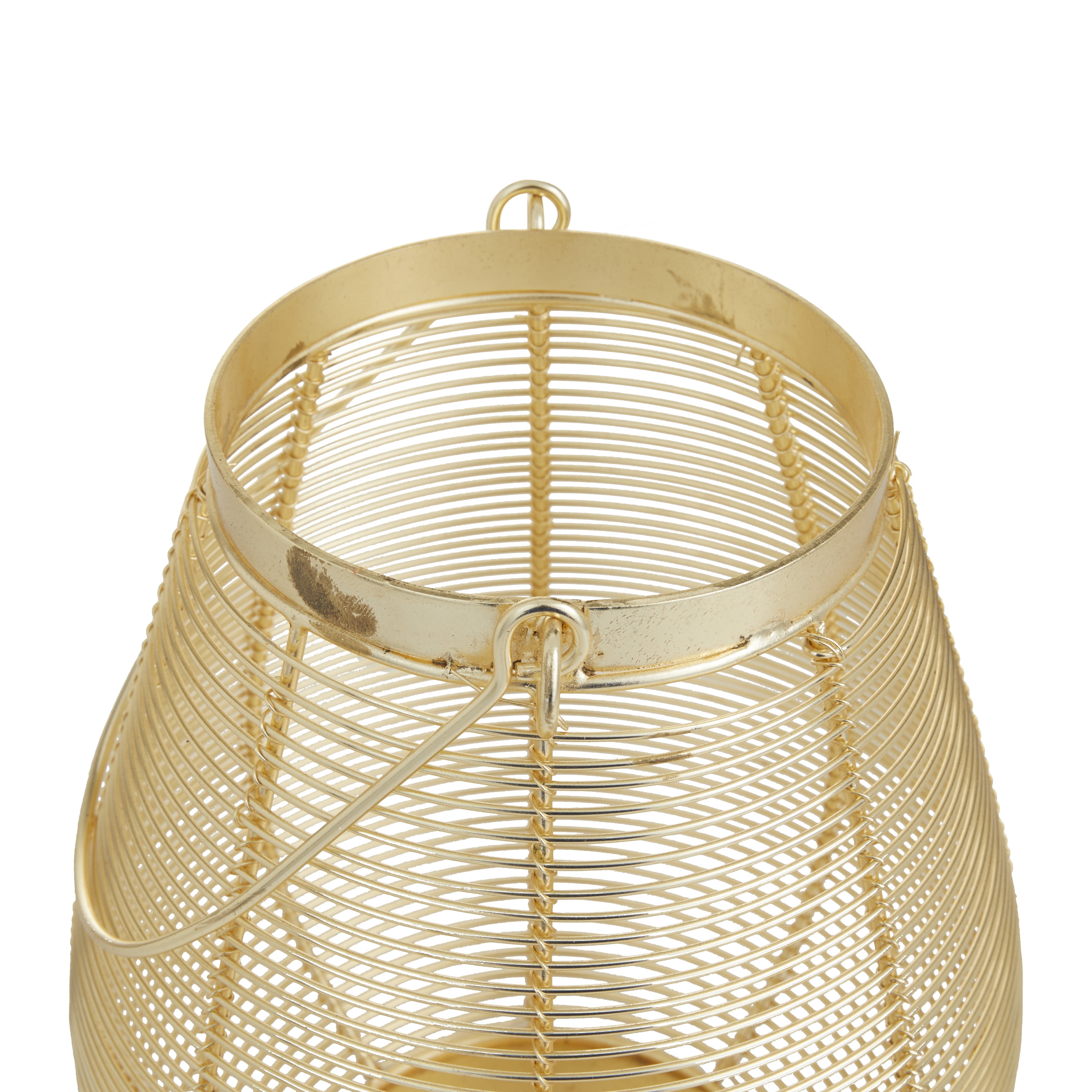 DecMode Gold Metal Decorative Candle Lantern with Thin Metal Handle