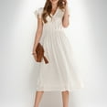 thumbnail image 4 of LOVZFMLL Robe Mode Femme Couleur Unie Manches Courtes Col en V Bouton Taille Élastique Découpée Blanche P, 4 of 8