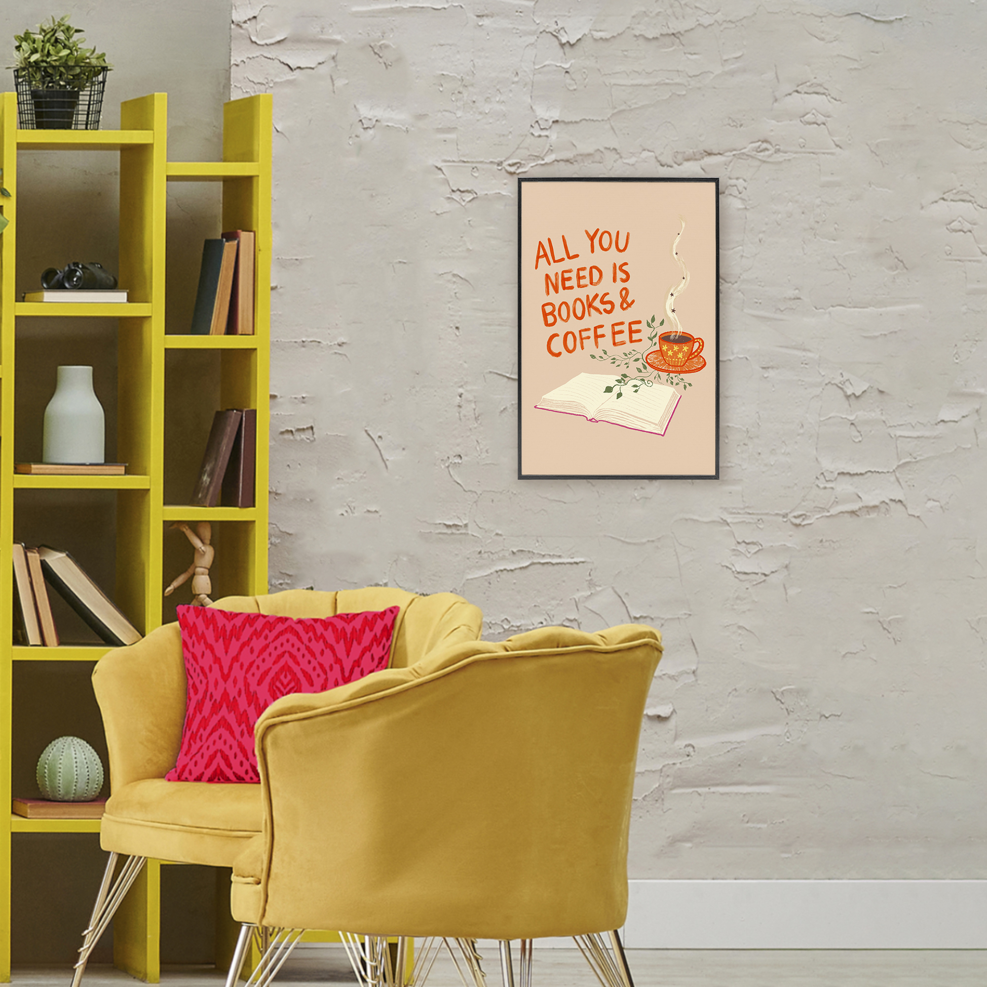 Need Books & Coffee Black Framed Giclee Art, design by Florentina Dolci