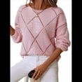 thumbnail image 3 of Suéteres de Punto de Larga con Cuello Redondo y Aberturas para Mujer, de Crochet, Holgados e Informales, con Lentejuelas. Rosa L, 3 of 8
