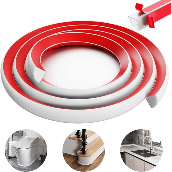 NOGIS 39 inch Flexible Quarter Round Molding Trim, White Self Adhesive Wall Trim Mini Peel and Paste Rubber Trim Molding for Floor, Bathroom, Kitchen, Countertop, 39" L x 0.5" W x 0.5" H
