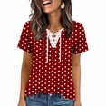 thumbnail image 2 of MORESEC Women Plus Size Short Sleeve V Neck Tie Front Polka Dot Blouses Dressy Casual Tops Cute Tee Shirts Summer Vacation Party Clothes, Red 2XL, 2 of 5