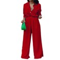 thumbnail image 1 of VISgogo Conjunto de pantalones para mujer, camisa de manga larga con botones y cintura elástica, pantalones de pierna ancha, atuendo de otoño VISgogo  moda, 1 of 8