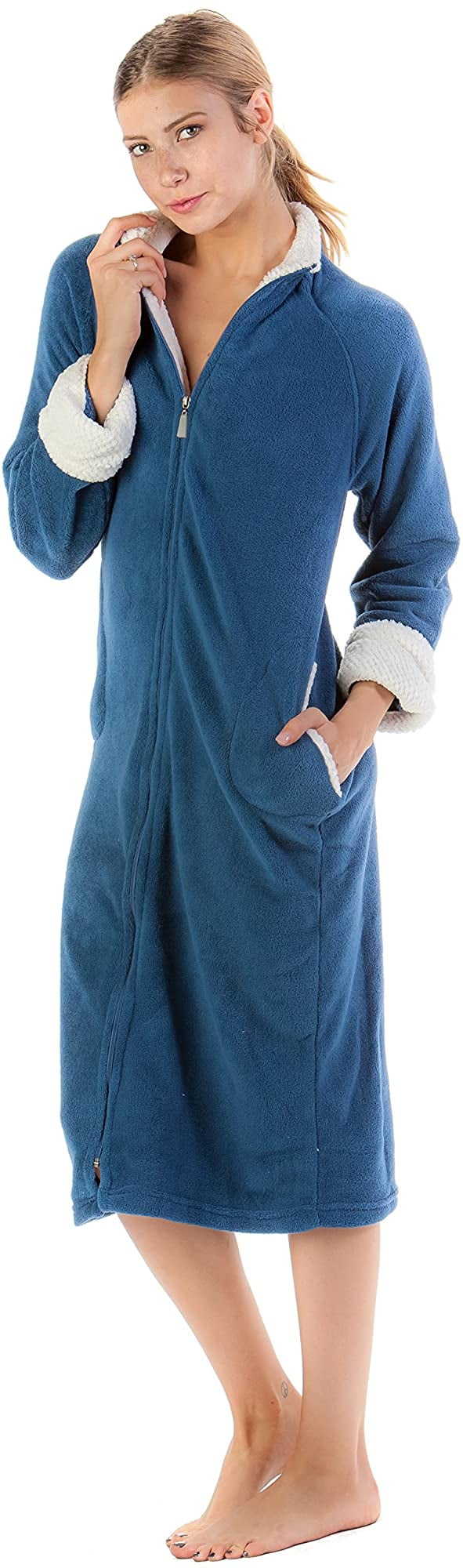 Casual Nights Womens Full Front Zip Up Plush Fleece Robe Housecoat
