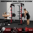 thumbnail image 3 of Multi-Function Power Rack Cage,2000lbs Dual Pulley Cable Crossover Machine with J Hooks, Dip Bars & Landmine for Home Gym with Barbell and Weight Bench and 190LB Plates, 3 of 5