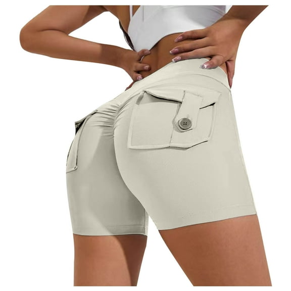 Buigttklop Biker Shorts Women Witn Pockets High Waisted Workout Spandex Tummy Control Gym Running Yoga Shorts
