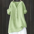 thumbnail image 2 of Womens 3/4 Sleeve Tops and Blouses Womens Linen Tunic Tops Linen Tops for Women Peasant Tops for Women Women's Gauze Tops Business Casual Outfits Vintage Tunic Green 4XL, 2 of 9