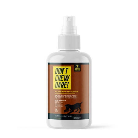 UPC: 0850035568514 | Anti Dog Chewing Spray; Zone Protects Don t Chew Dare Indoor Chewing Prevention 4oz Mist Spray; Orange Bitters Keeps Dogs and Cats from Chewing Furniture Shoes Rugs and More
