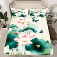 thumbnail image 2 of Homewish Rustic Lotus Twin Sheet Sets,Modern Aesthetic Art Twin Fitted Sheet,Green Lotus Leaves Flat Sheet For Girls Kids,Microfiber Bedroom Decor,3-Piece, 2 of 7