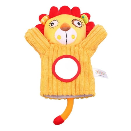 Lion Finger Puppet Baby Animals Hand Puppet Plush Rattles Bell Magic Mirror Soft Finger Toys For Early education Lion ()