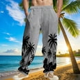 thumbnail image 2 of Summer Savings Akafmk Summer Mens Casual Pants, Cotton Linen Pants for Men Hawaiian Print Elastic Waist Lightweight Trousers Straight Leg Beach Pants, 2 of 5