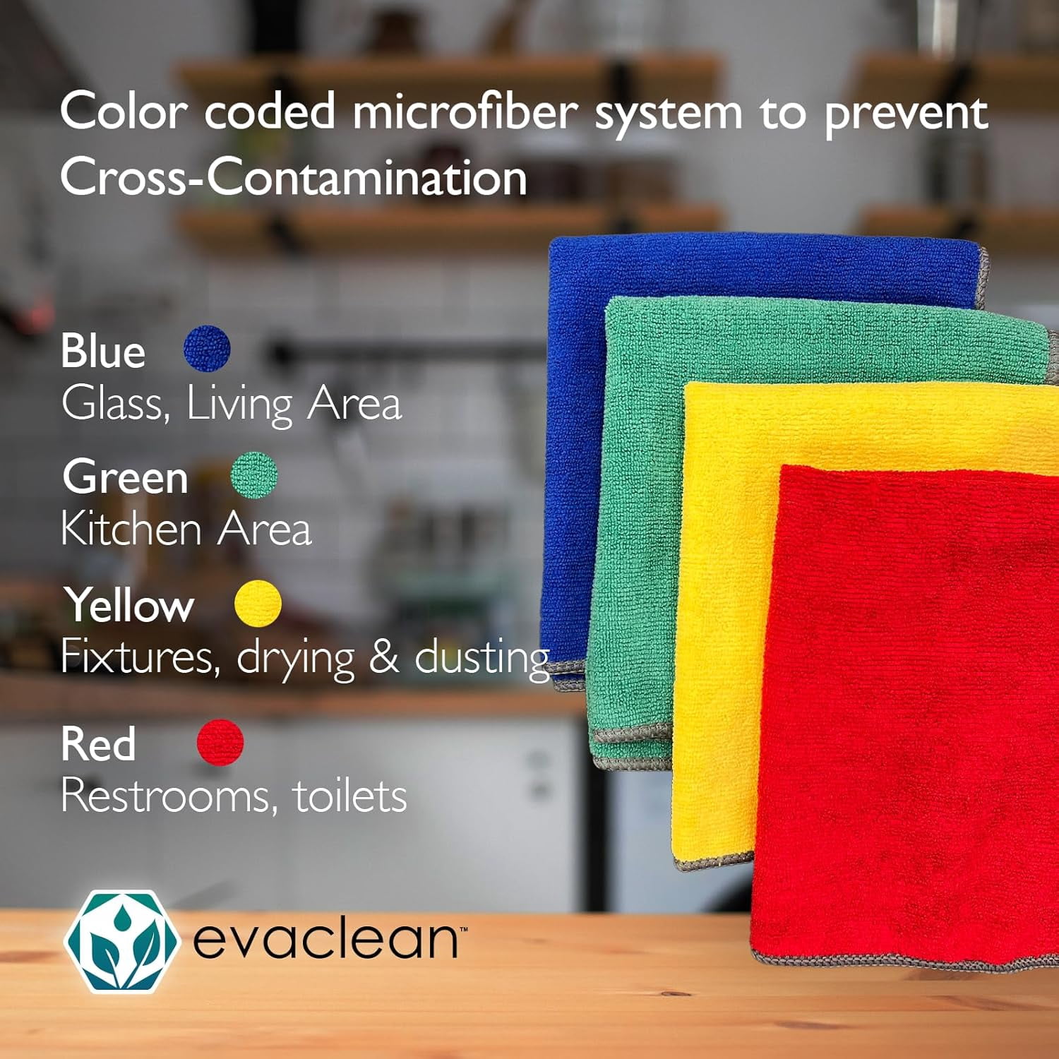 EvaClean Premium Microfiber Cleaning Cloths 16”x16” (4 Colors) - Reusable, Washable, Non-Scratch Towels for Cleaning, Dusting, Polishing, 24-Pack